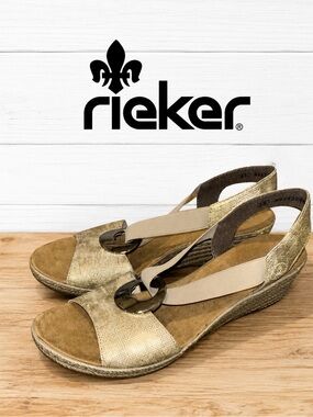 Rieker Gold Metallic Wedge Sandals – EU Size 40